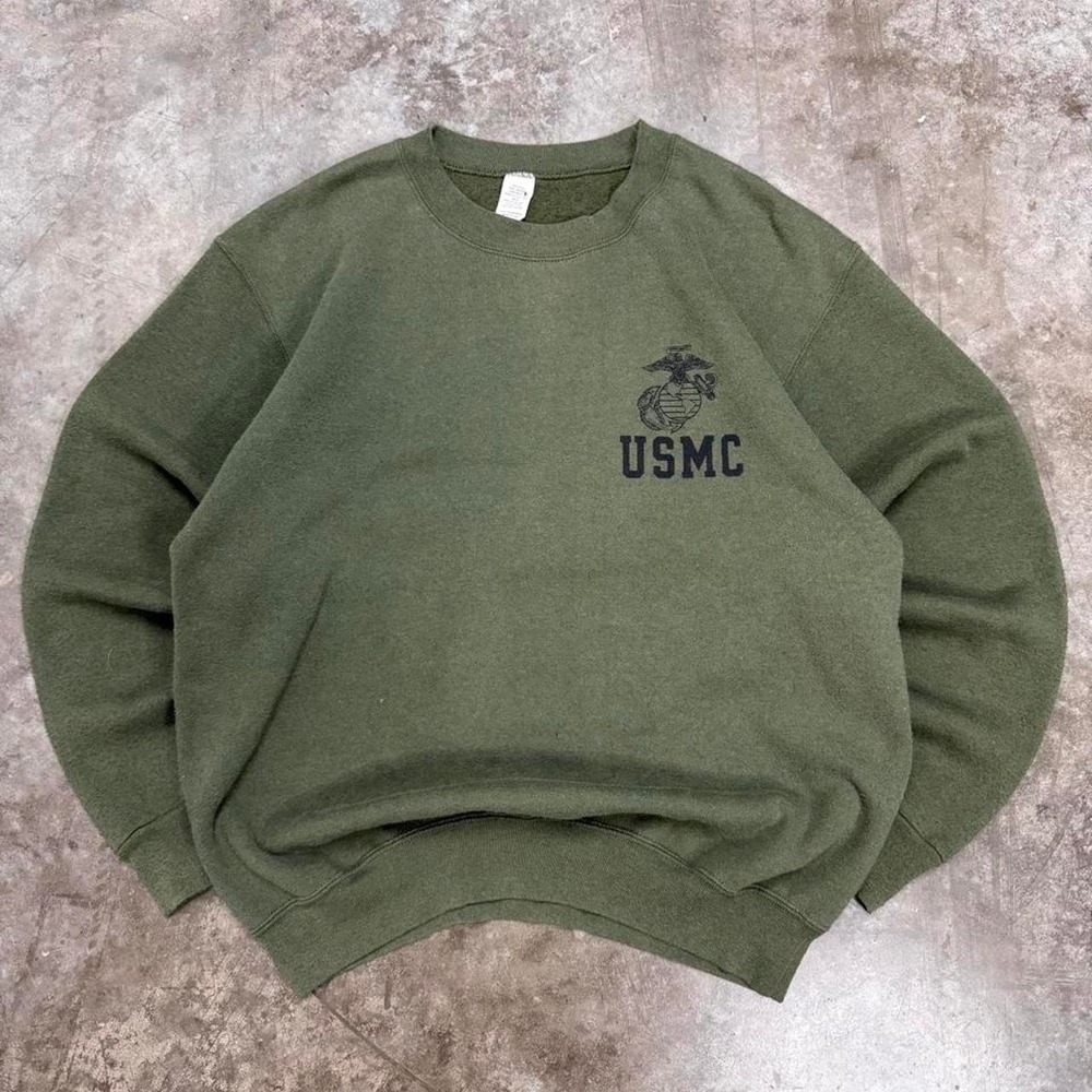 Vintage 90s USMC Green Military Issued Crewneck Sweatshirt Size M EGA Logo USA